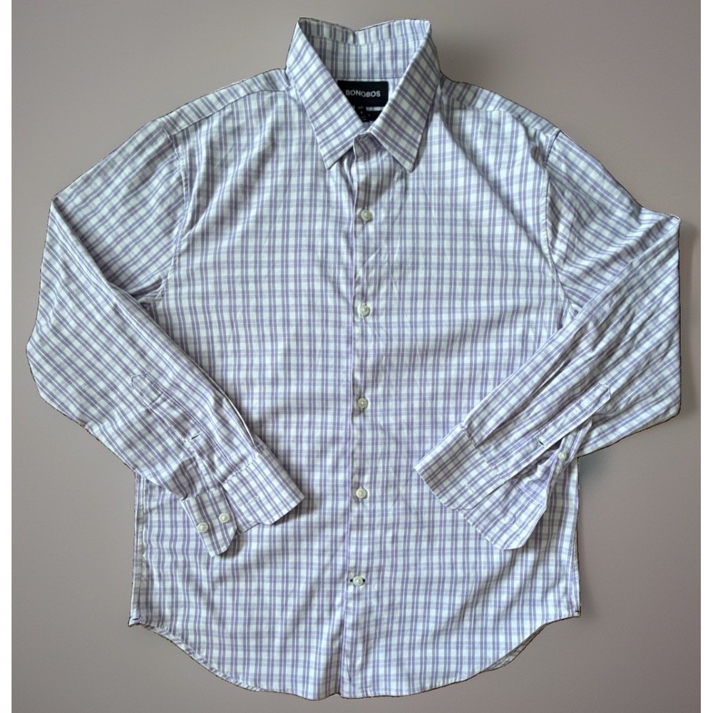 Bonobos Long Sleeve Button Up Shirt Purple Check Stretch Nylon Short Medium JBHS
